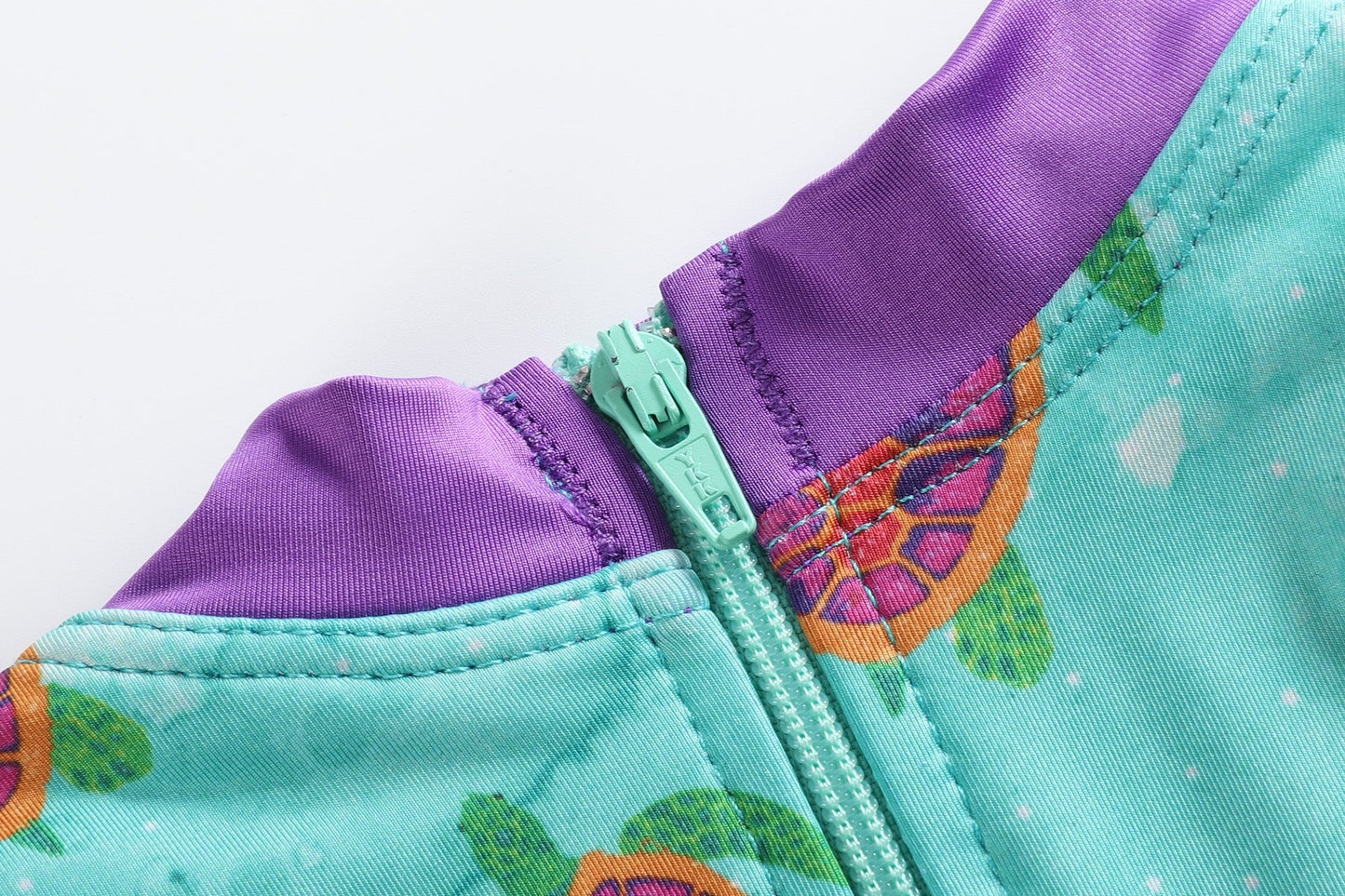 Turquoise Turtle Long Sleeve Ruffle Swimsuit