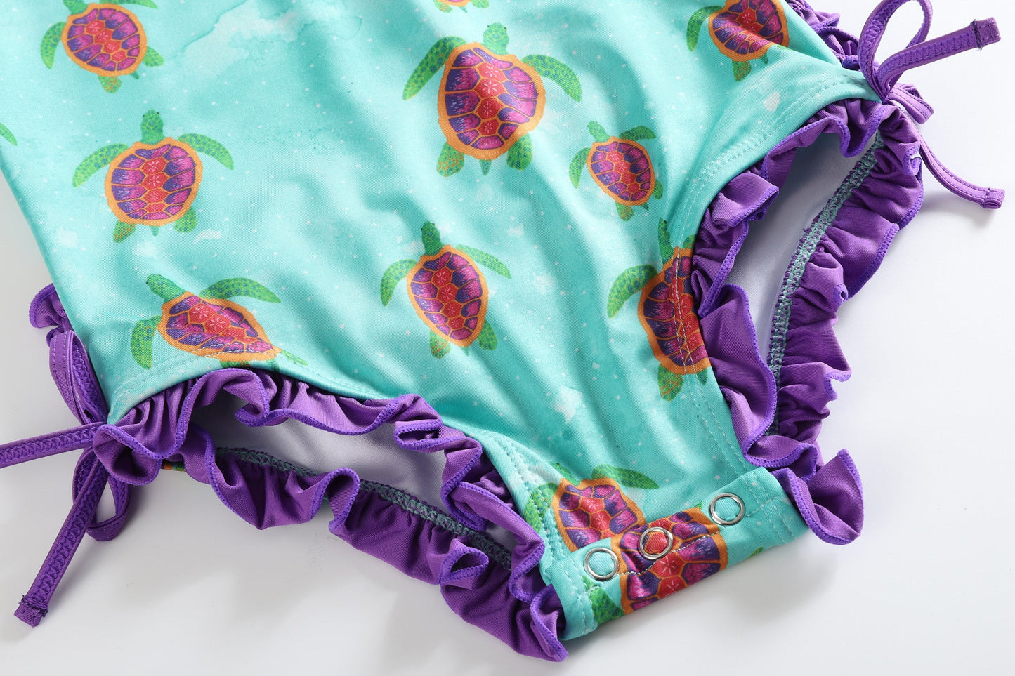 Turquoise Turtle Long Sleeve Ruffle Swimsuit
