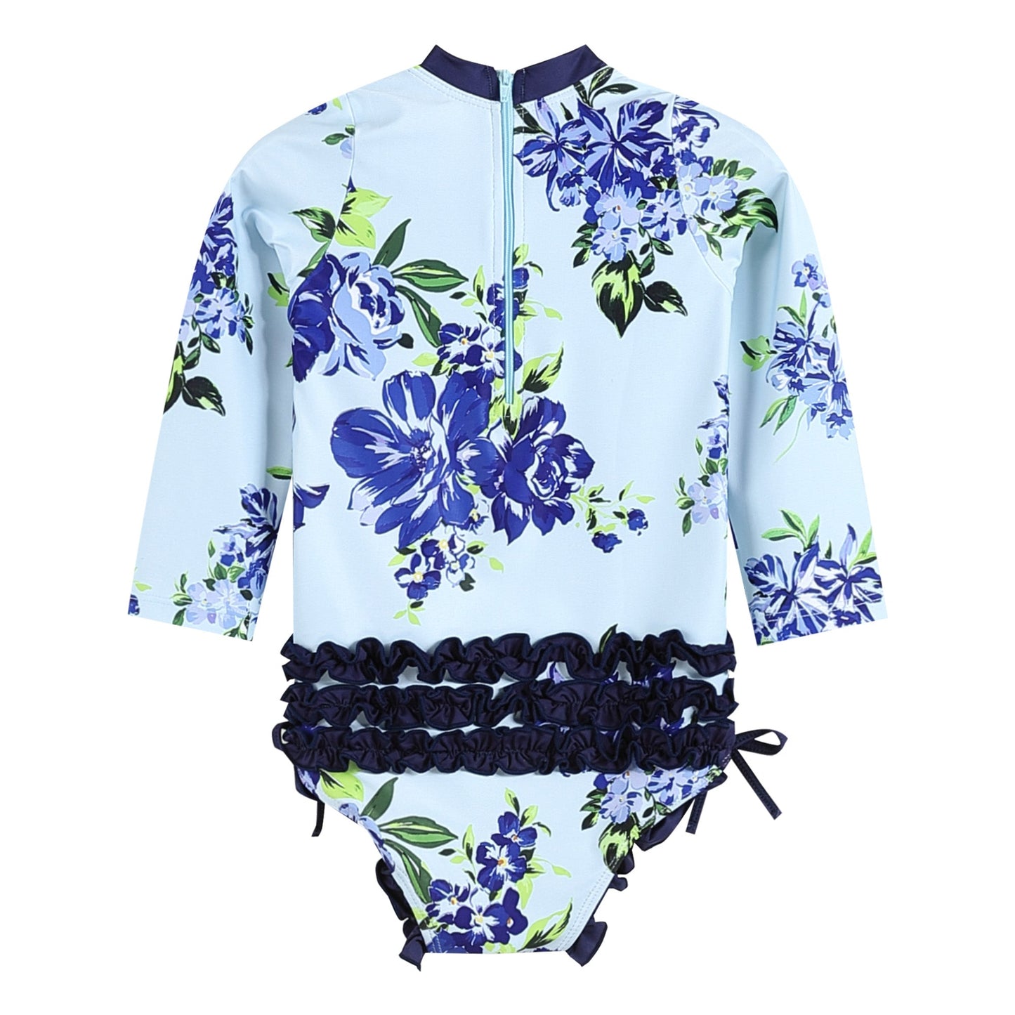 Blue Rose Long Sleeve Ruffle Swimsuit