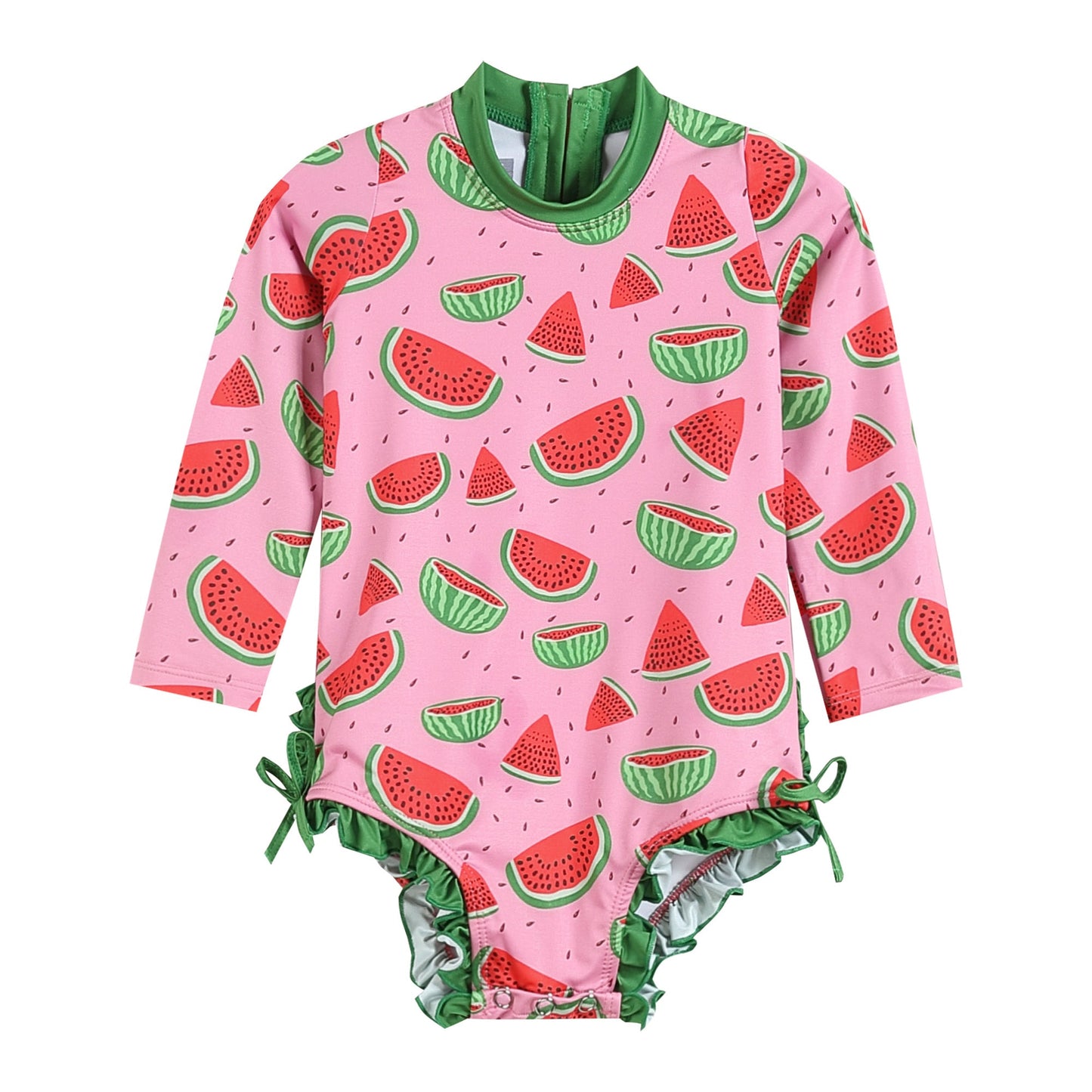 Watermelon Long Sleeve Ruffle Swimsuit