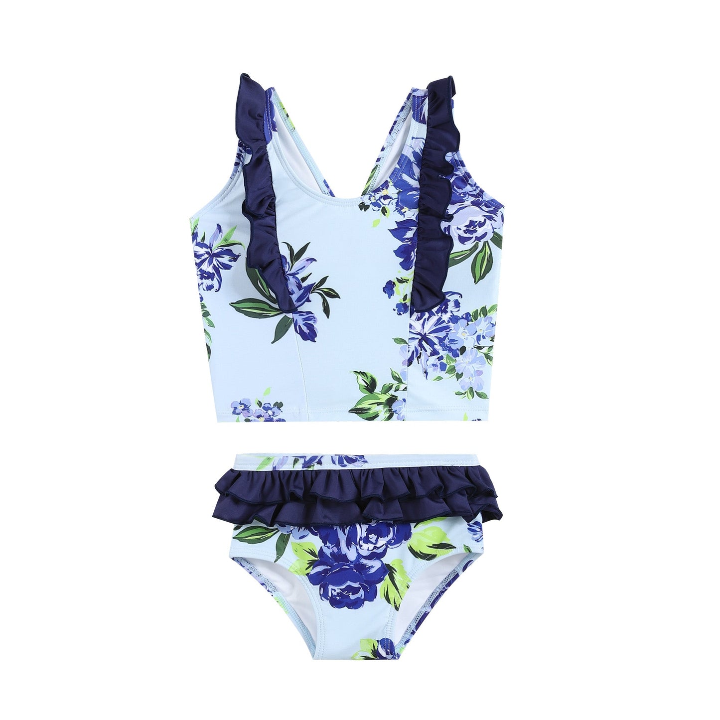 Blue Rose Ruffle Tankini Swim Set