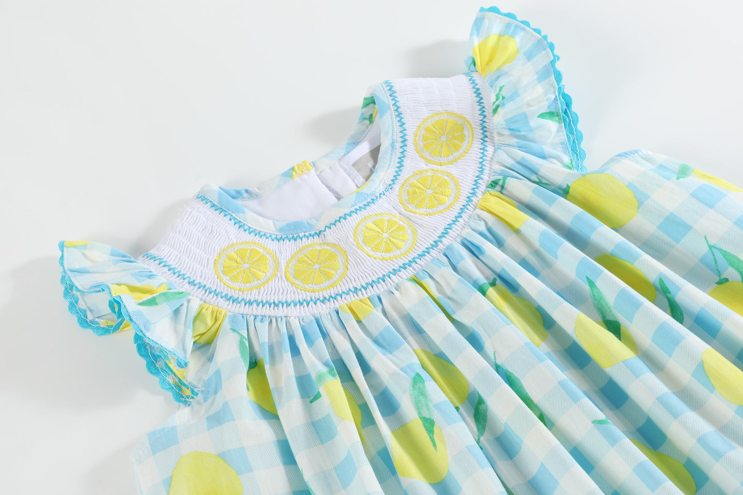 Lemon & Orange Lemon Smocked Angel-Sleeve Dress