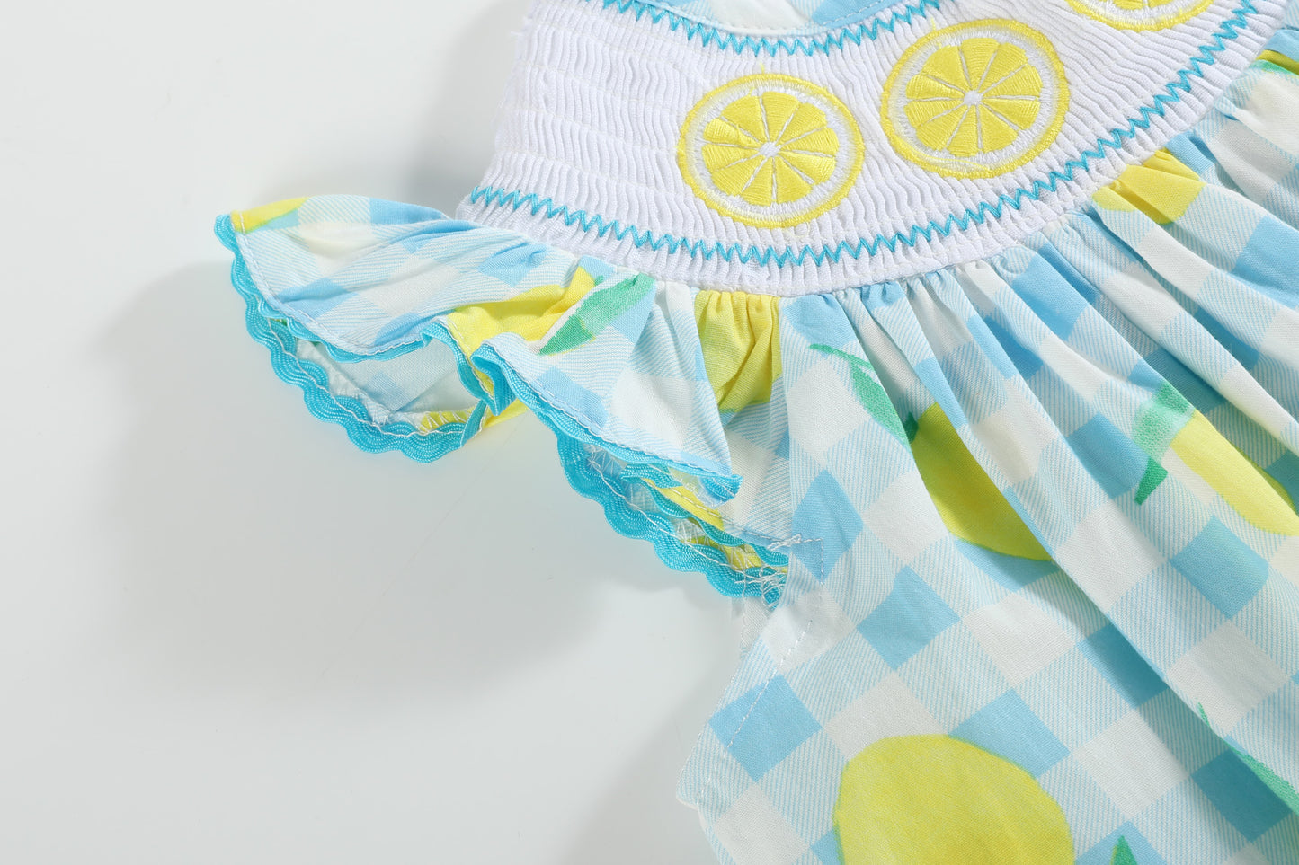 Lemon & Orange Lemon Smocked Angel-Sleeve Dress