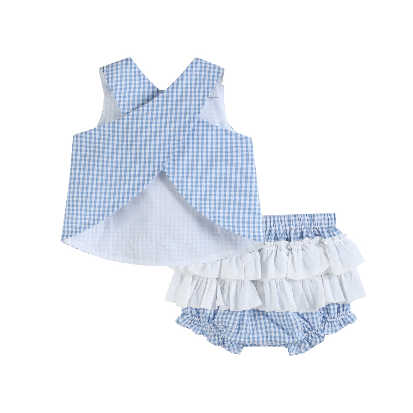 Blue Gingham Mosaic Turtle Top and Bloomer Set