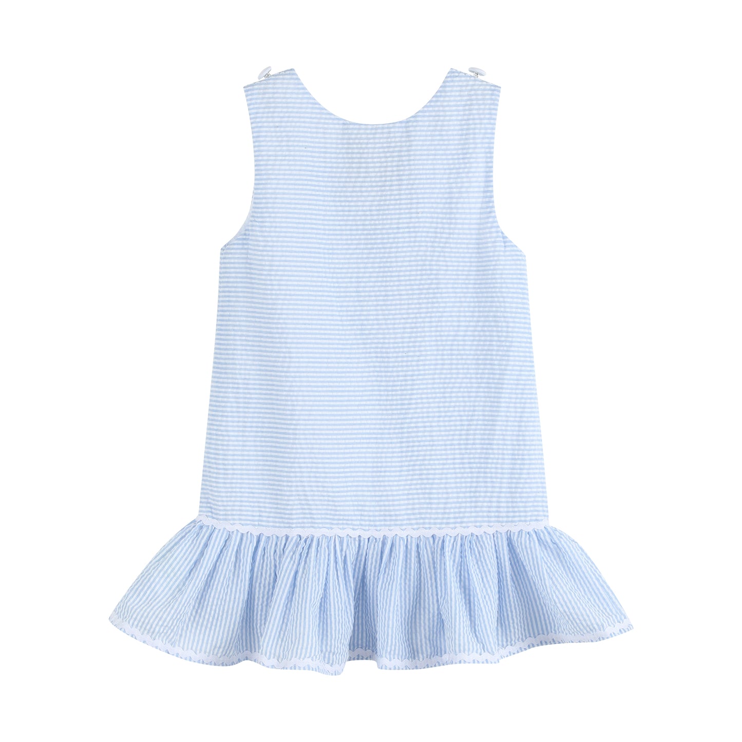 Light Blue Seersucker Pom Pom Bunny Swing Dress