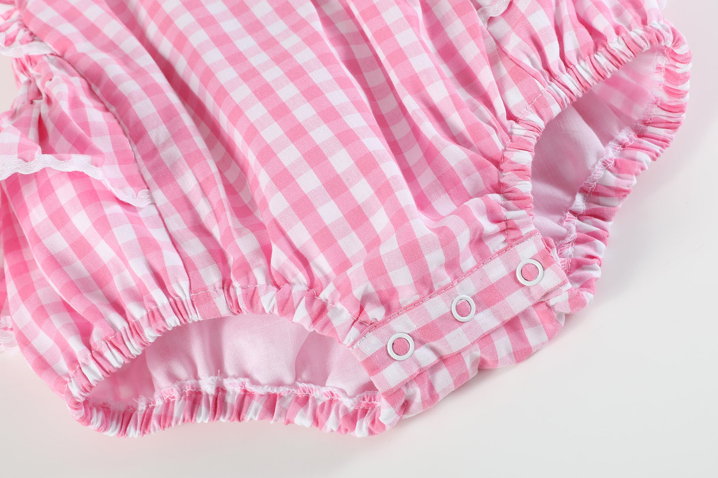 Pink Gingham Goose Ruffle Bow Romper
