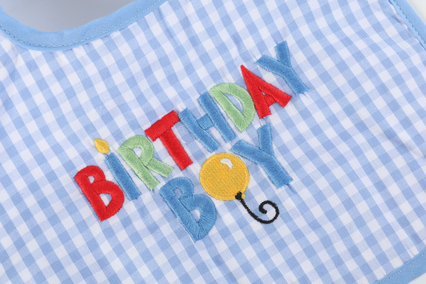 Blue Gingham 'Birthday Boy' Bib