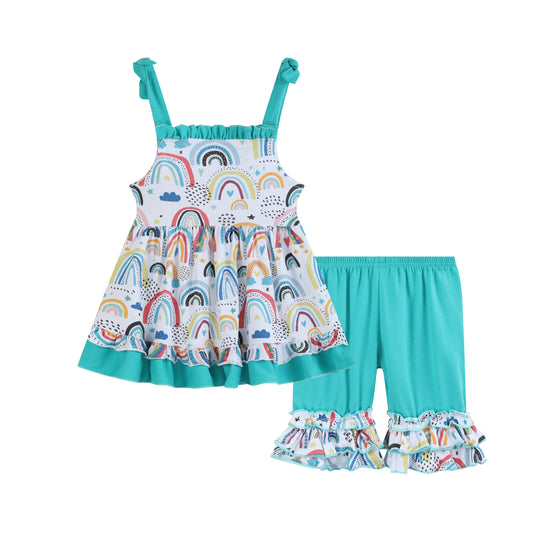 Ruffles - Blue Rainbow Ruffle Babydoll Dress & Blue Ruffle Shorts