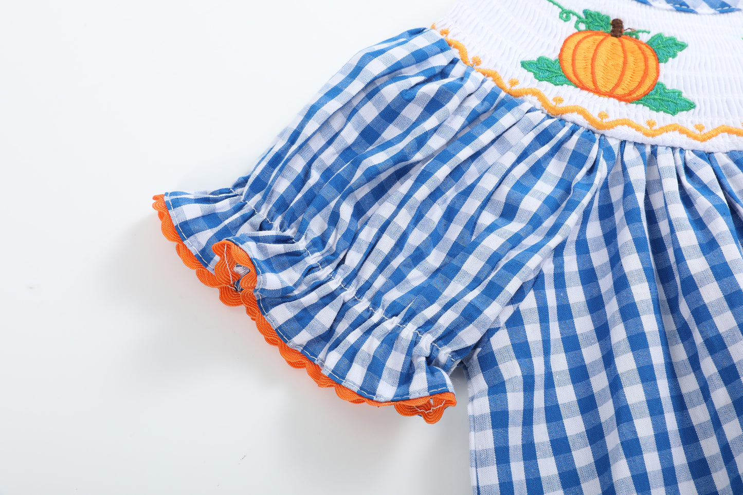 Royal Blue Gingham Pumpkin Smocked Bishop Dress