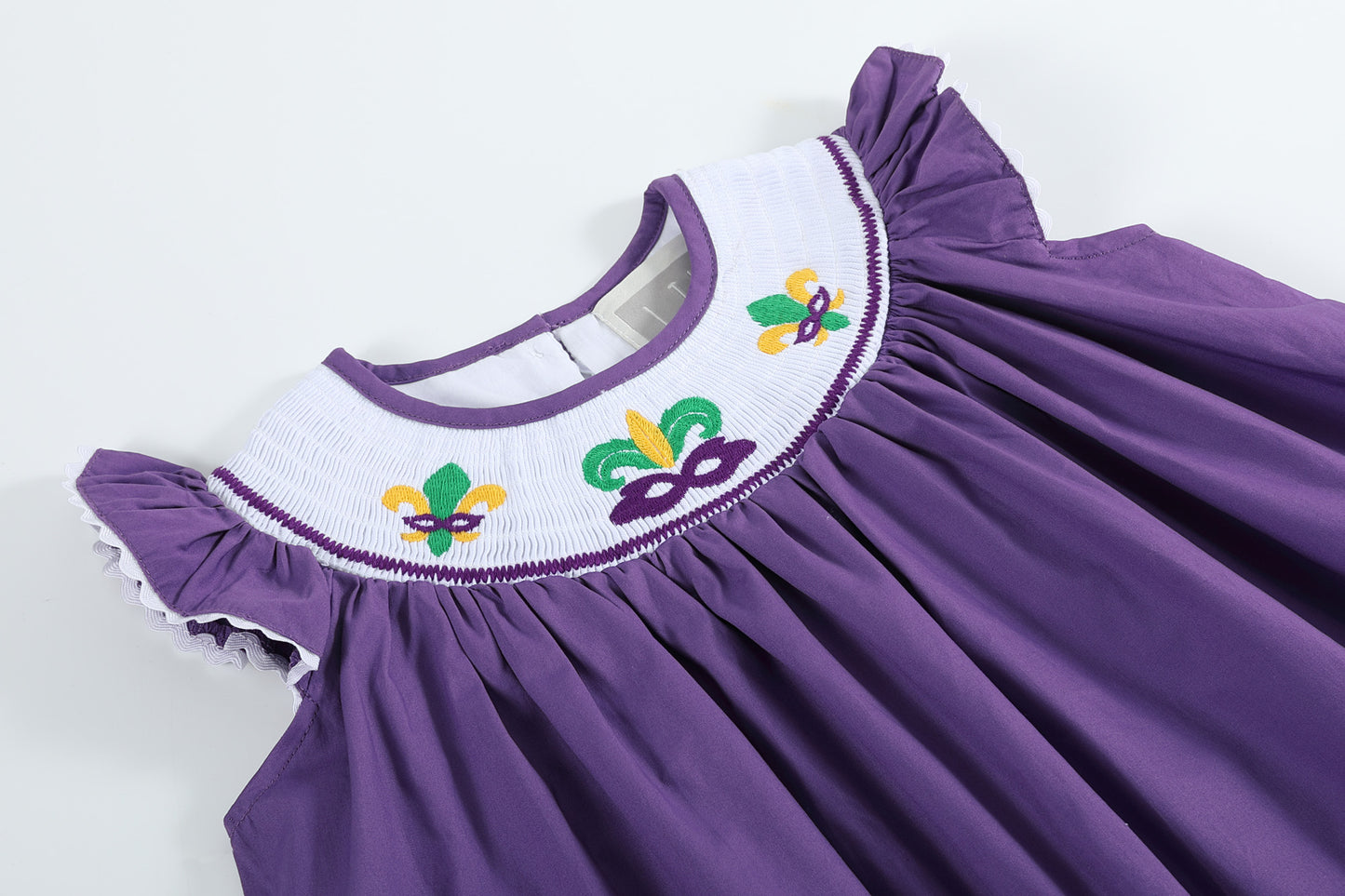 Purple and Gingham Mardi Gras Smocked Bishop Dress