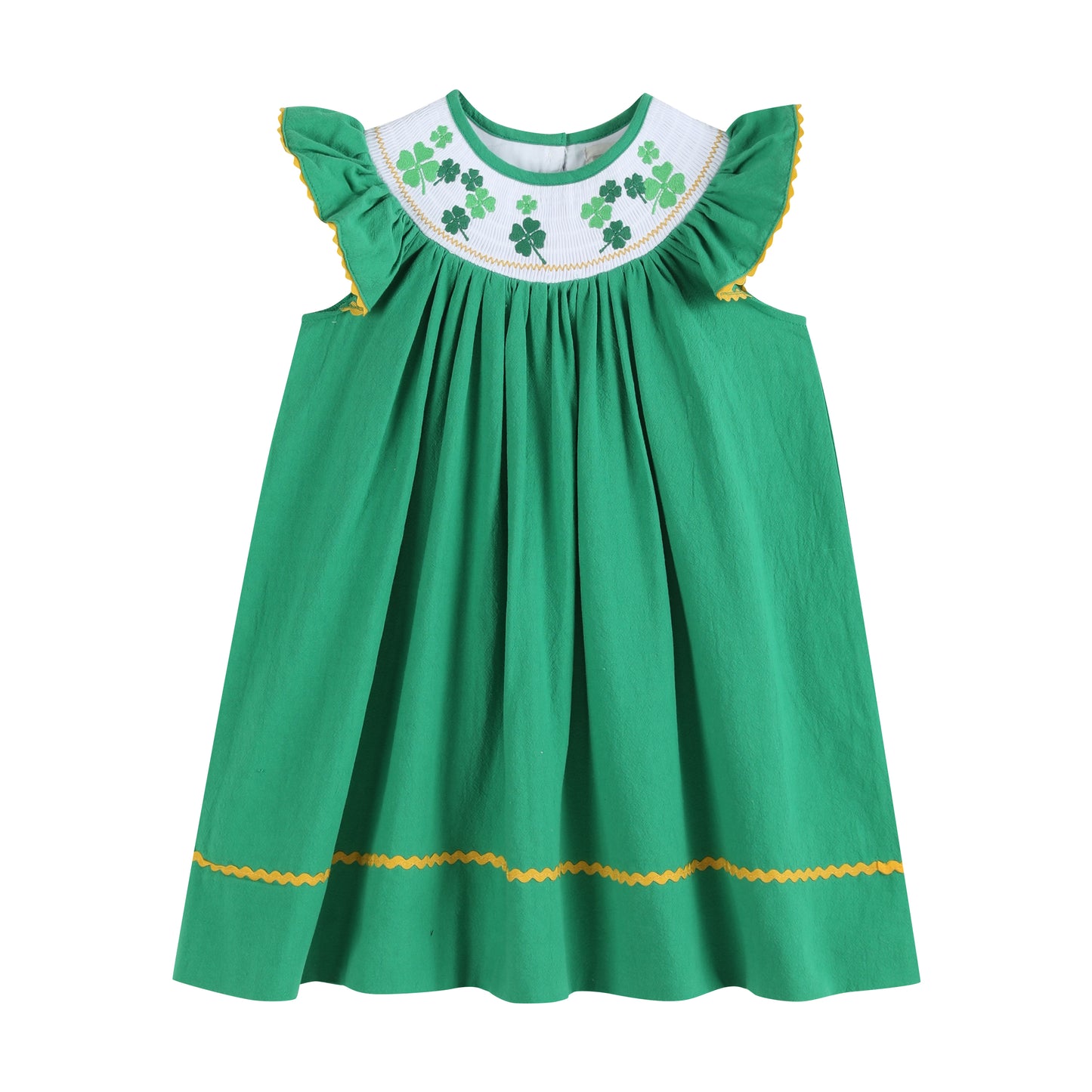 St. Patrick's Day Clover Leaf Smocked Bishop Dress