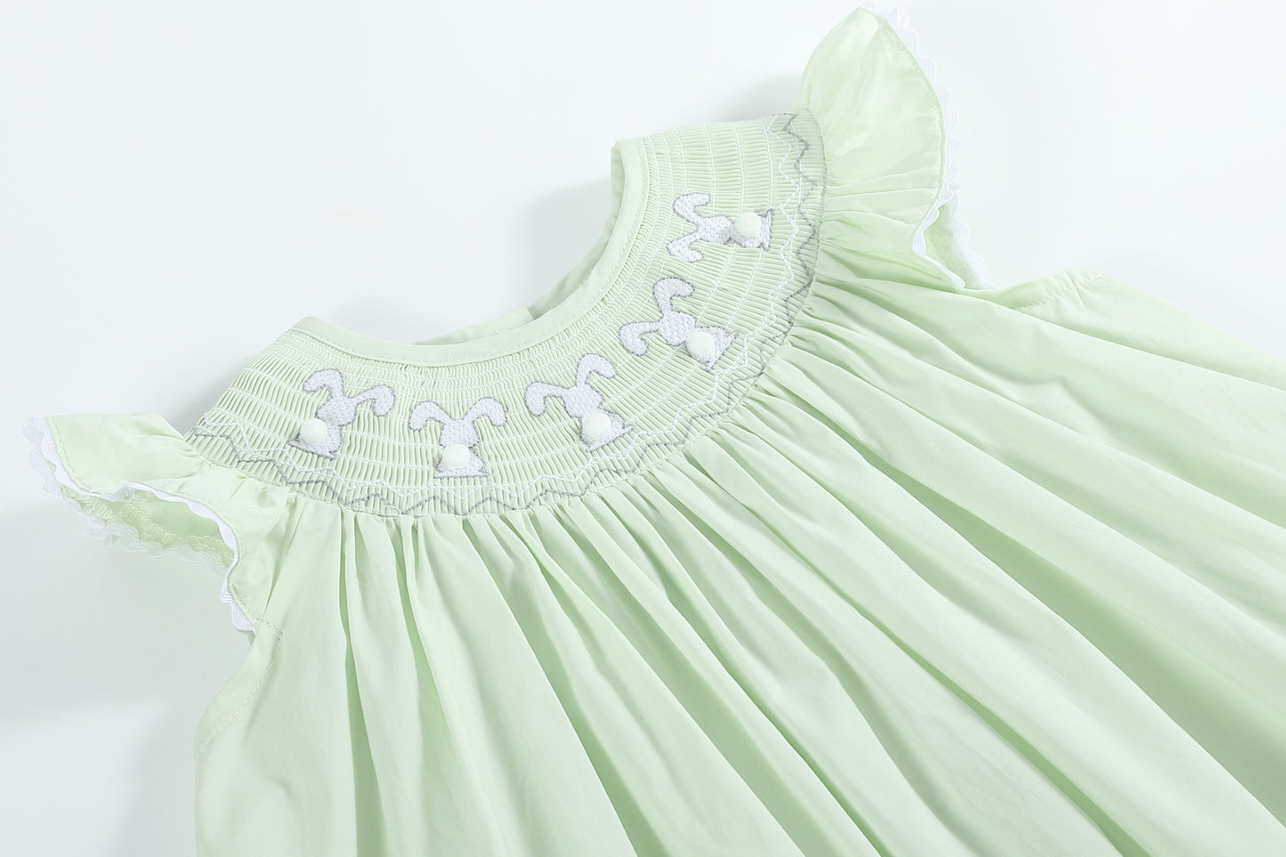 Honeydew Green Bunny Smocked Bishop Dress