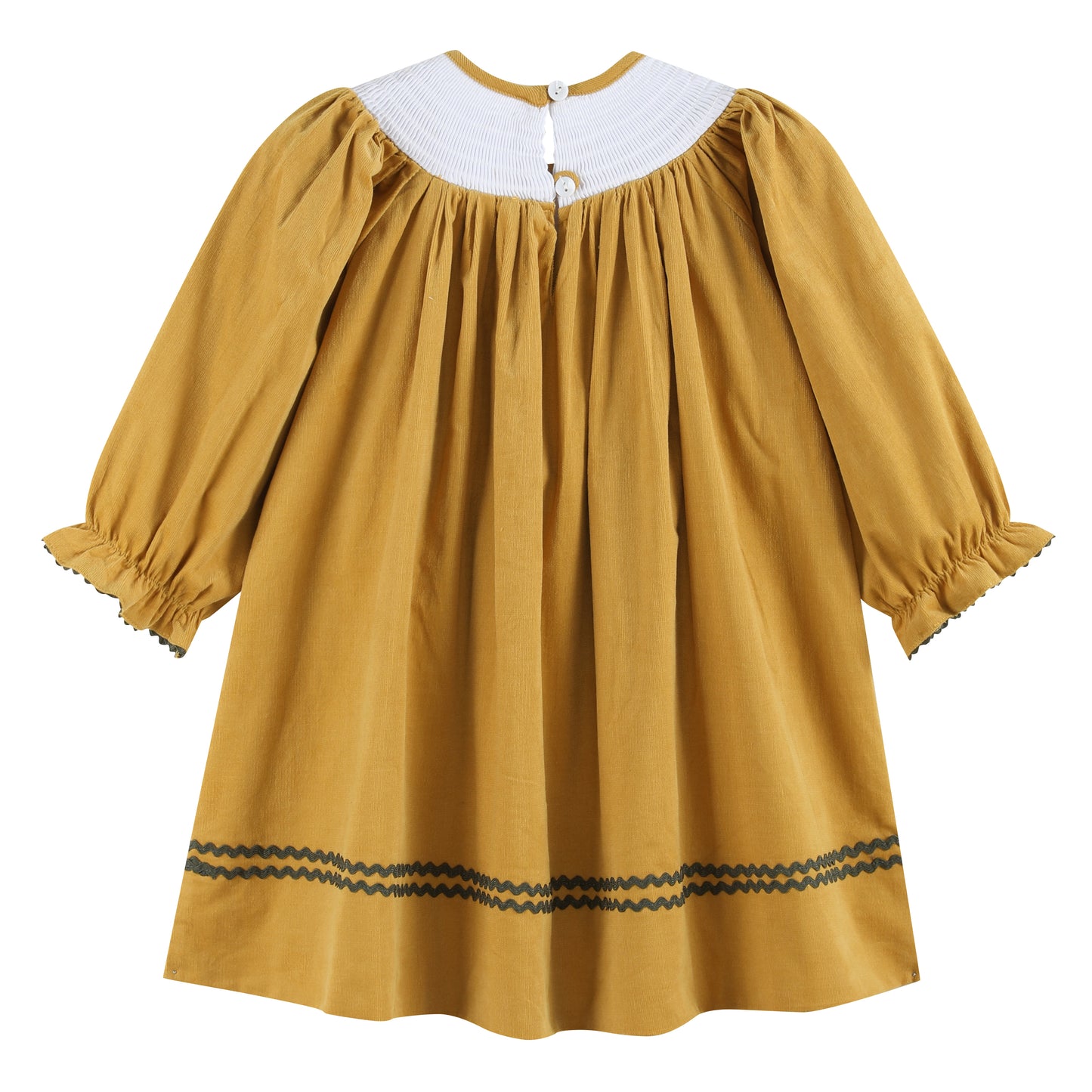 Gold Corduroy Sunflower Smocked Bishop Dress