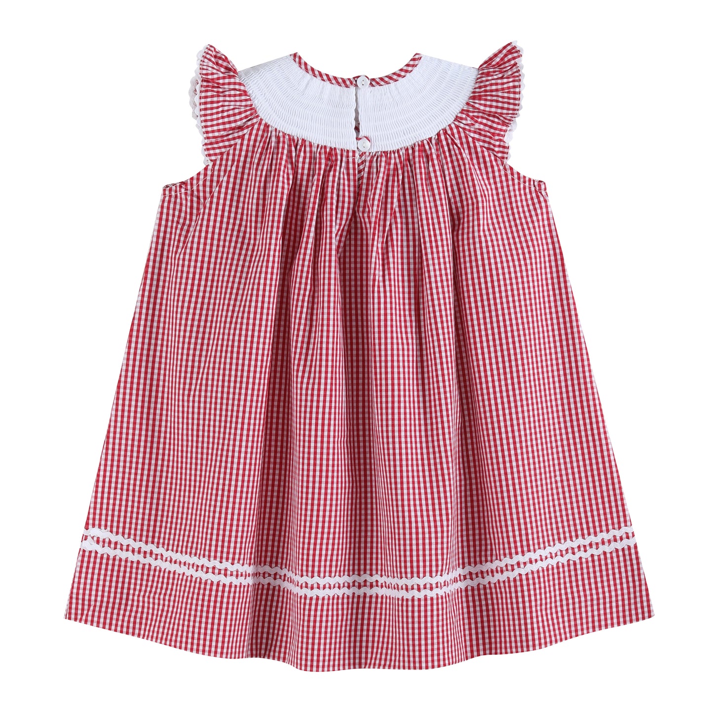 Red Gingham Baseball Smocked Bishop Dress