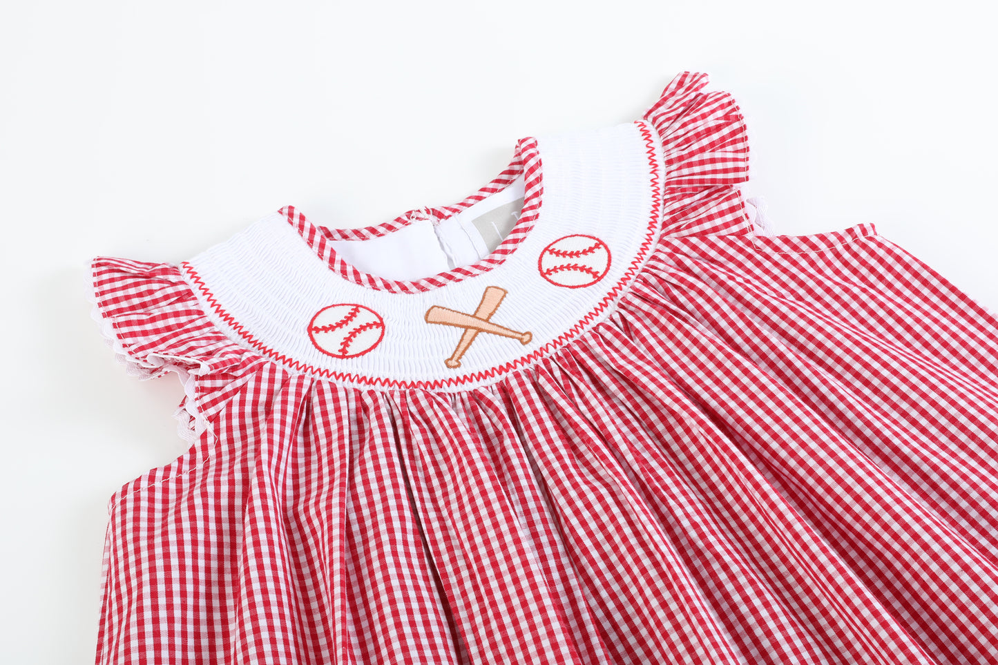 Red Gingham Baseball Smocked Bishop Dress