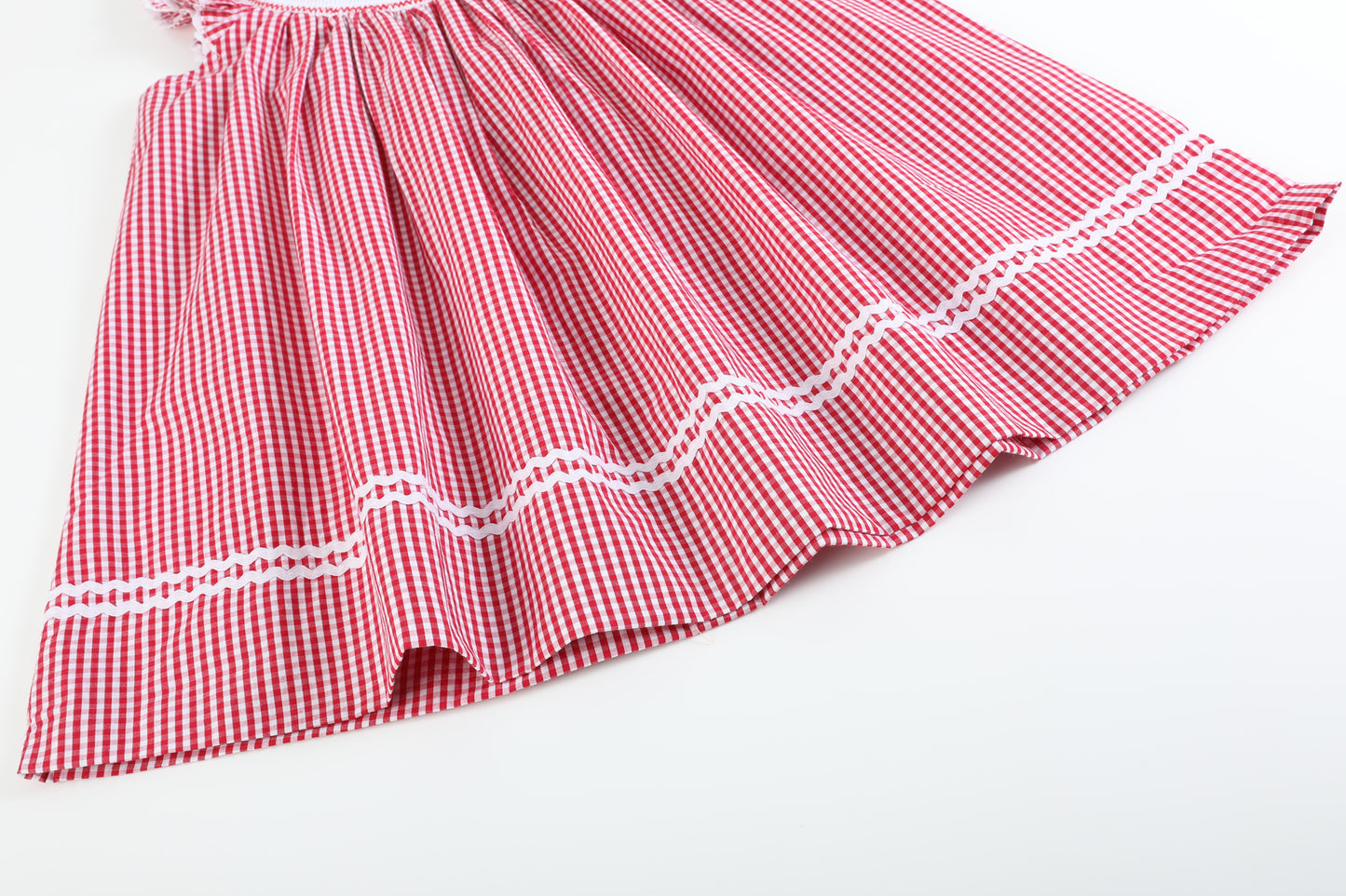 Red Gingham Baseball Smocked Bishop Dress