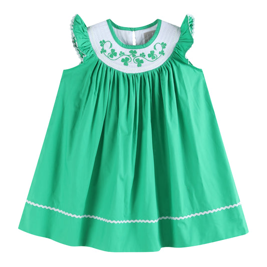 Green St. Patrick's Day Shamrock Smocked Bishop Dress