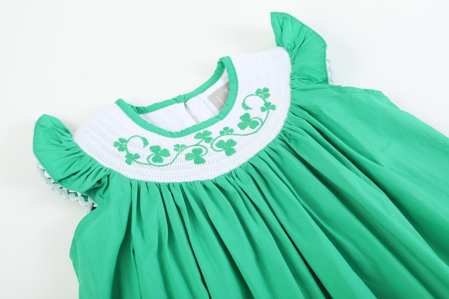 Green St. Patrick's Day Shamrock Smocked Bishop Dress