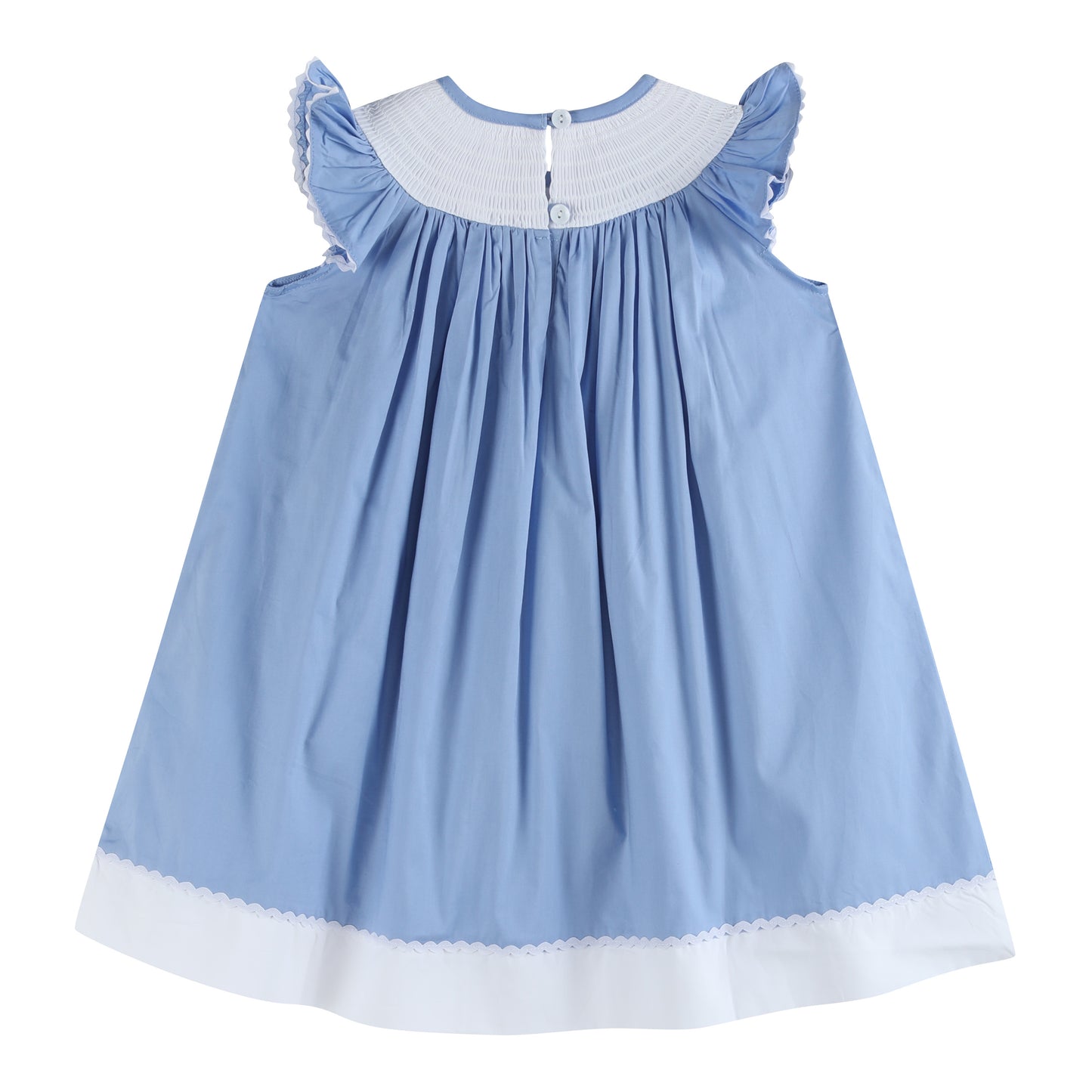 Periwinkle Blue Crosses Smocked Bishop Dress