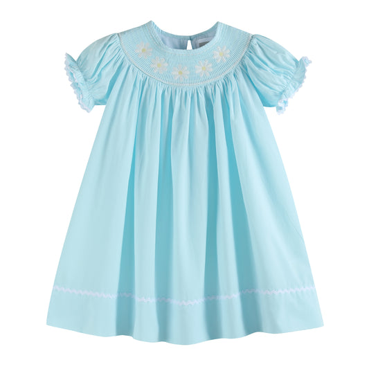 Light Blue Daisy Smocked Bishop Dress
