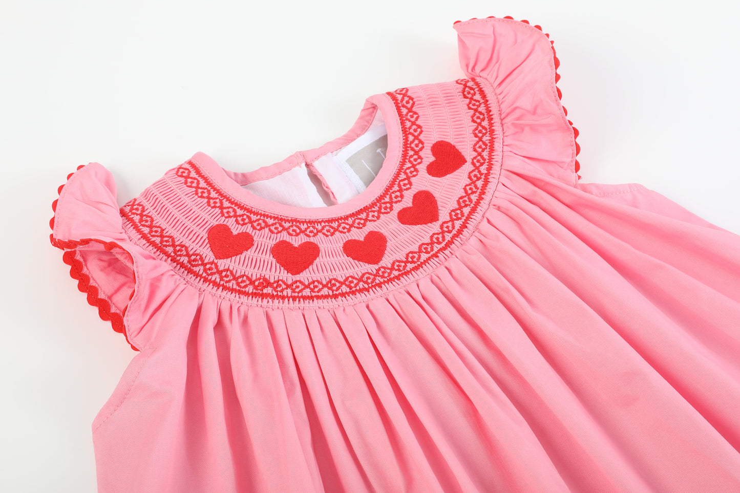 Pink Heart Valentine Smocked Bishop Dress