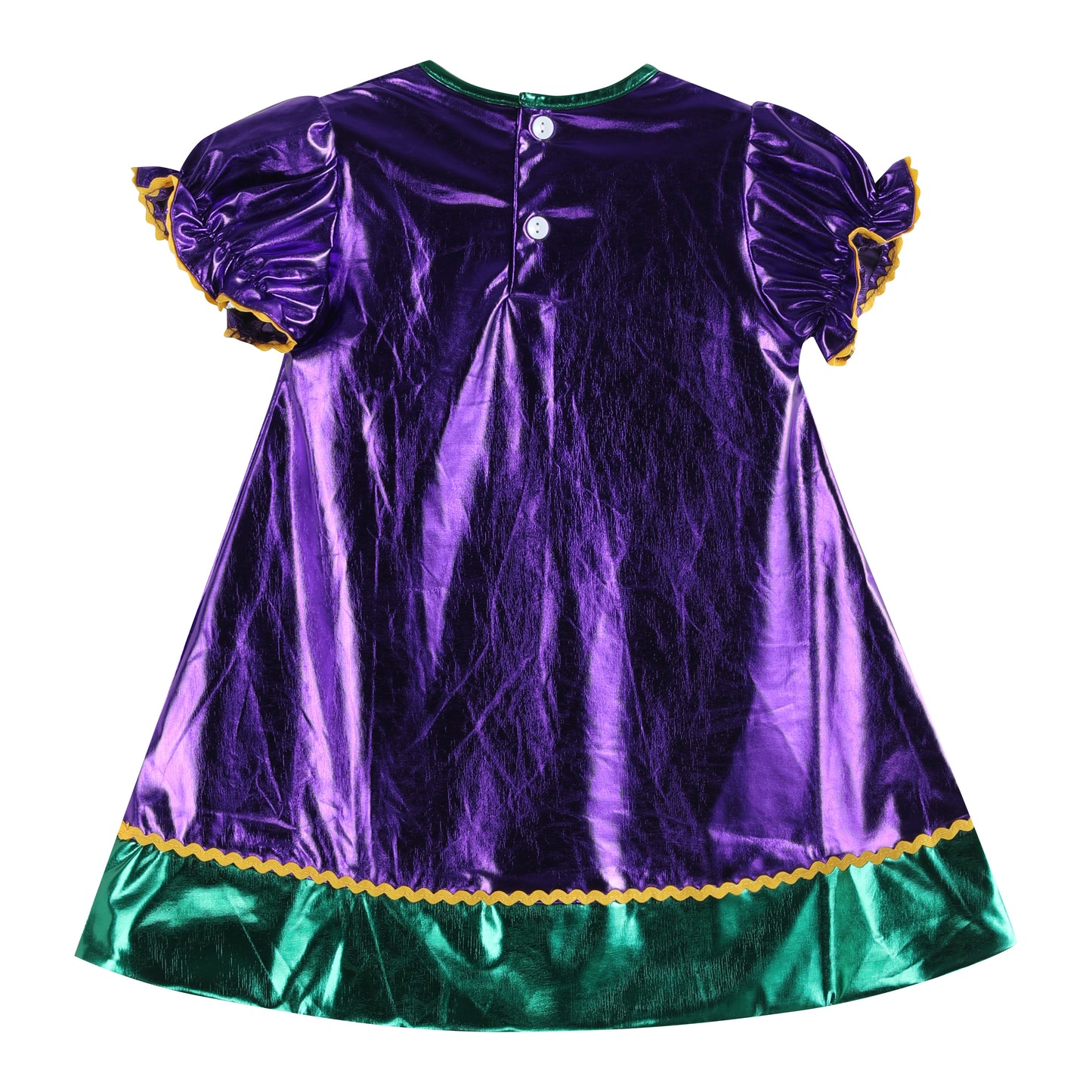 Purple Mardi Gras Applique Bishop Dress