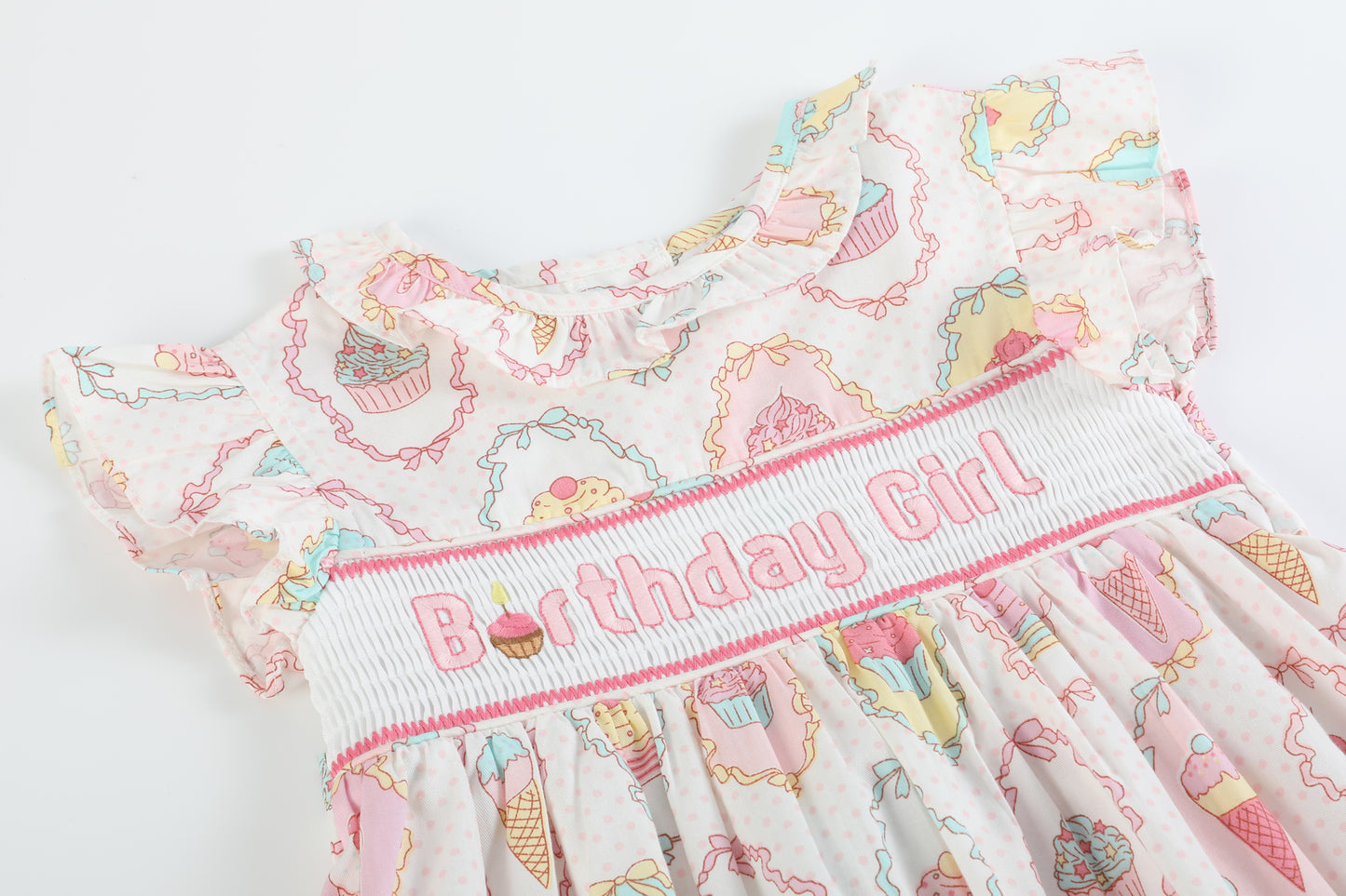 Pink and White Birthday Girl Smocked Dress