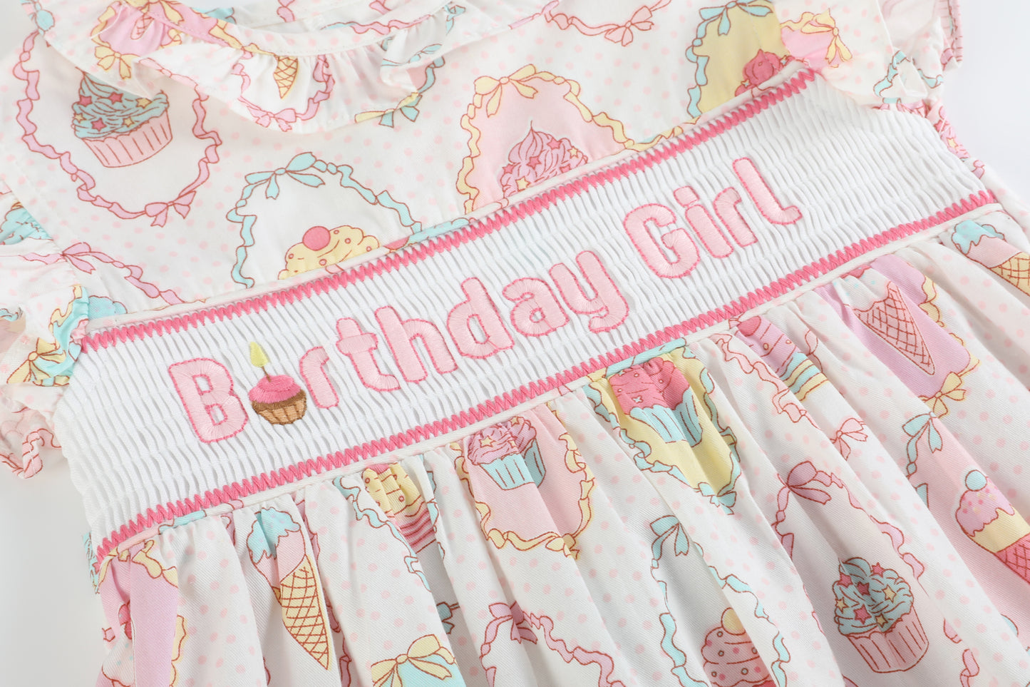 Pink and White Birthday Girl Smocked Dress