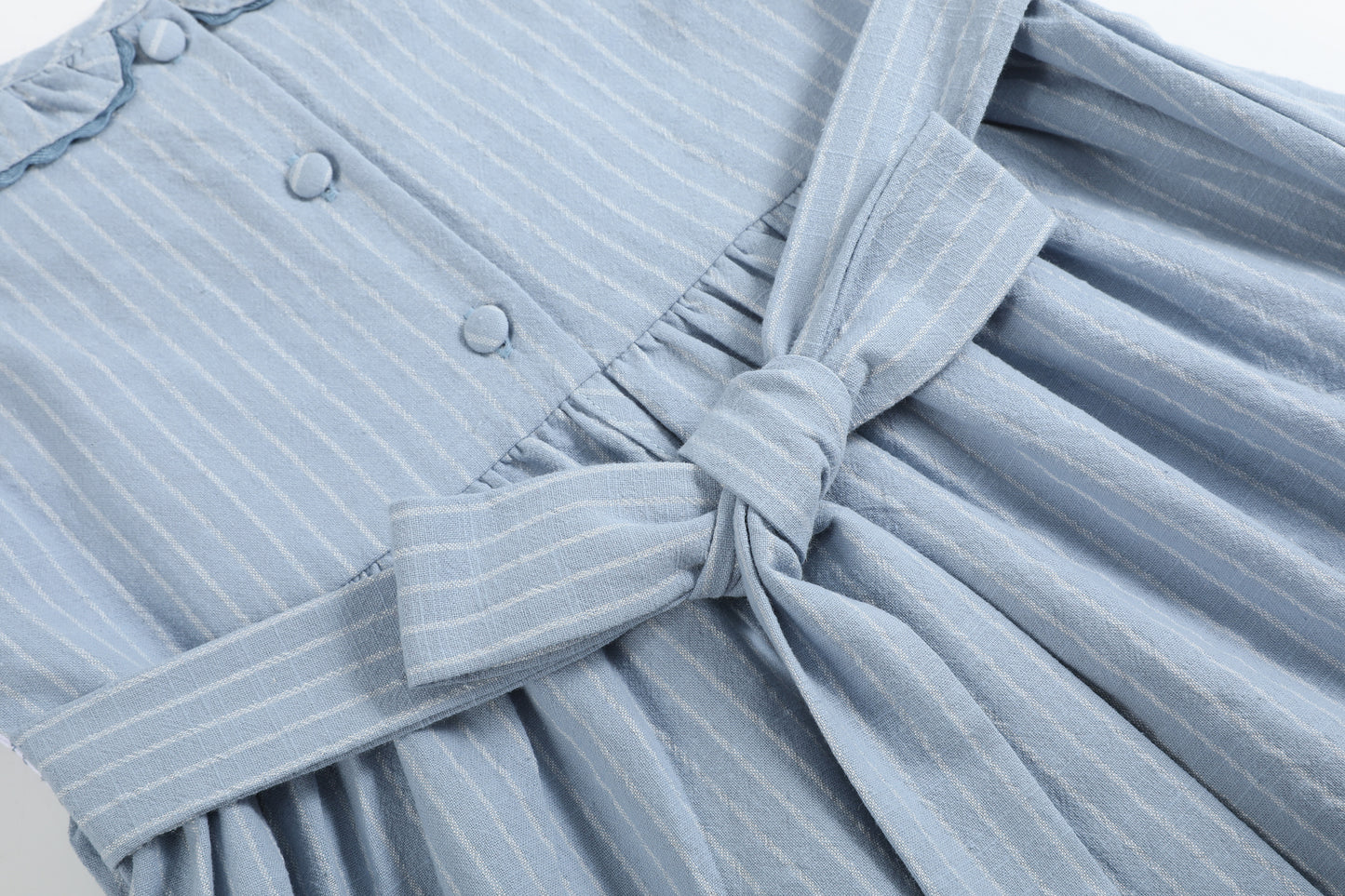 Light Blue Pinstripe Smocked Ruffle Dress