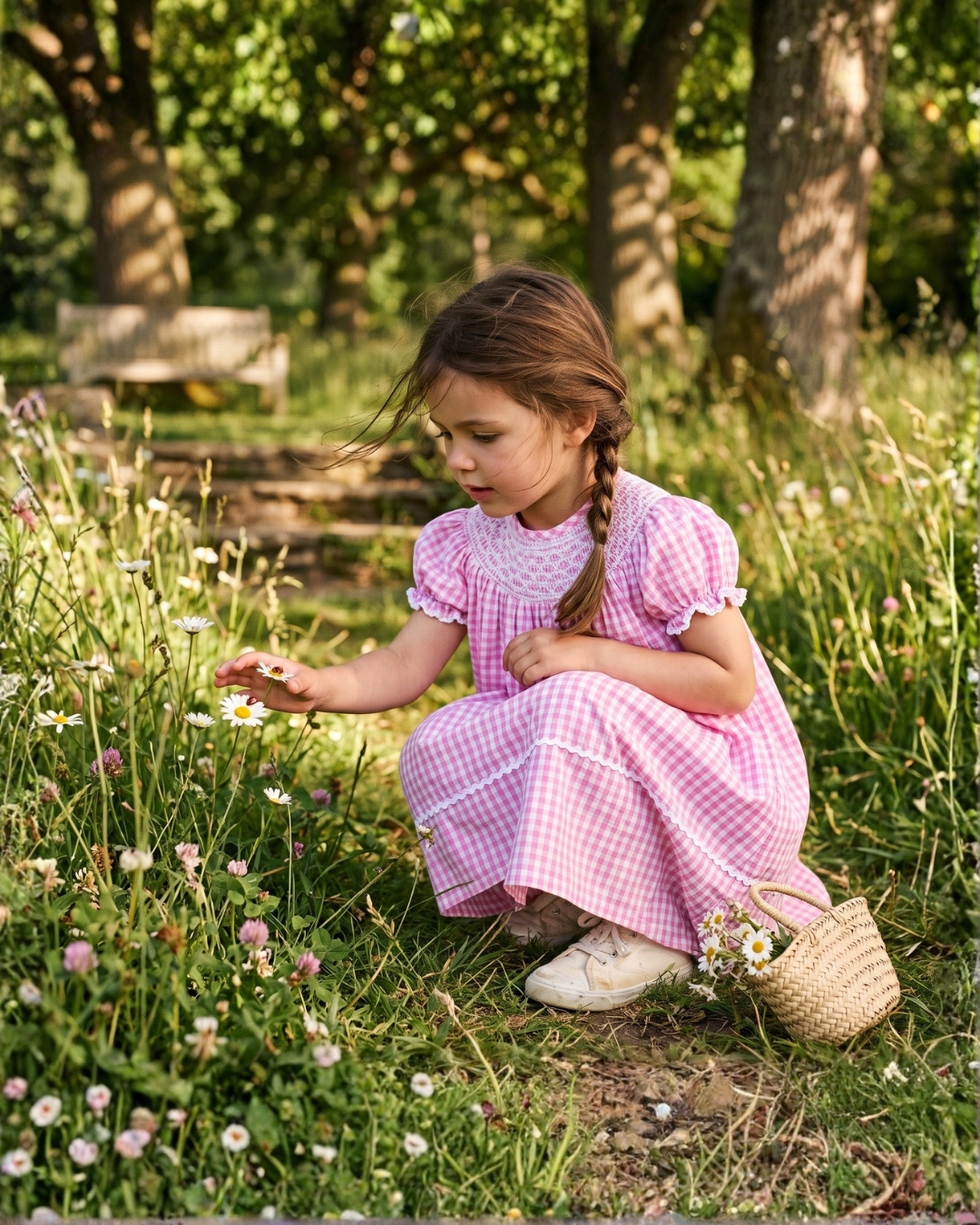 Pink Gingham Classic Smocked Bishop Dress