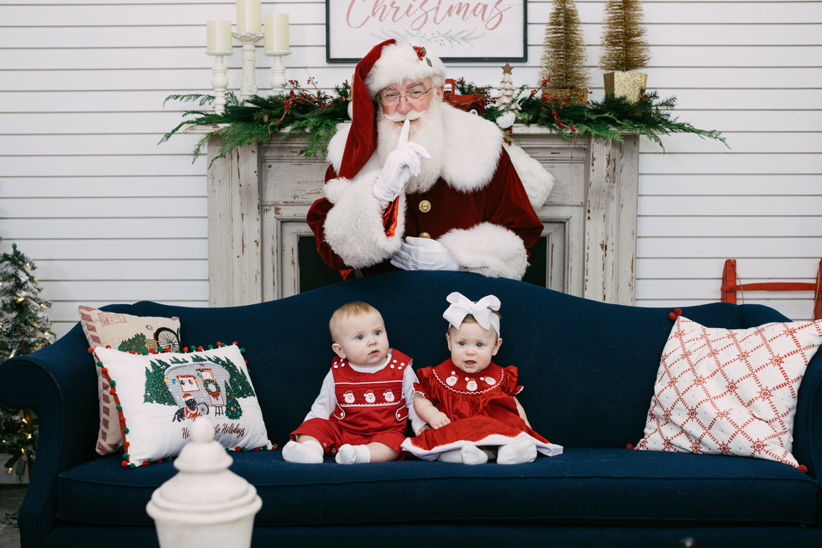 Red and White Santa Smocked Bishop Dress
