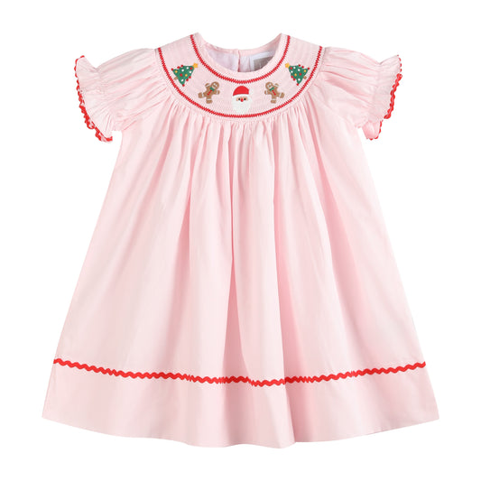 Pink Christmas Smocked Bishop Dress