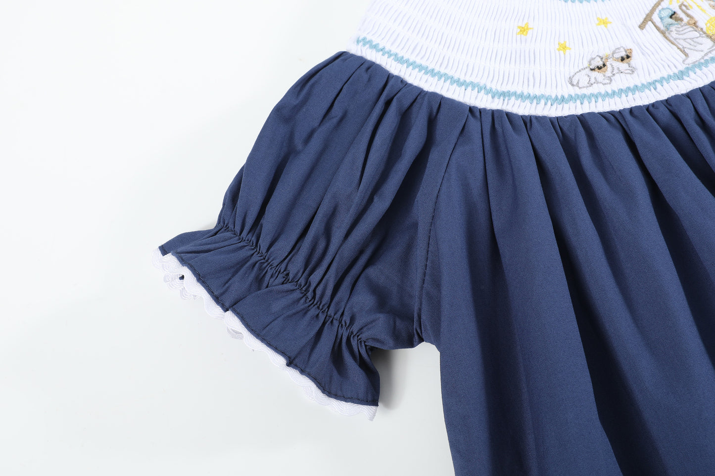 Dark Blue Nativity Smocked Bishop Dress