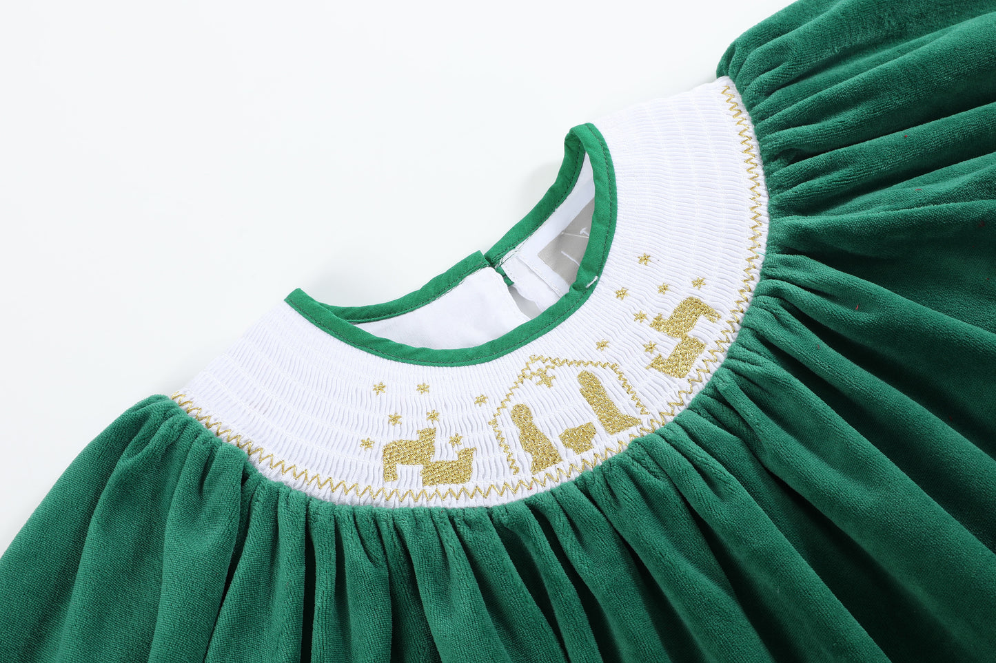 Green Velvet Nativity Smocked Dress