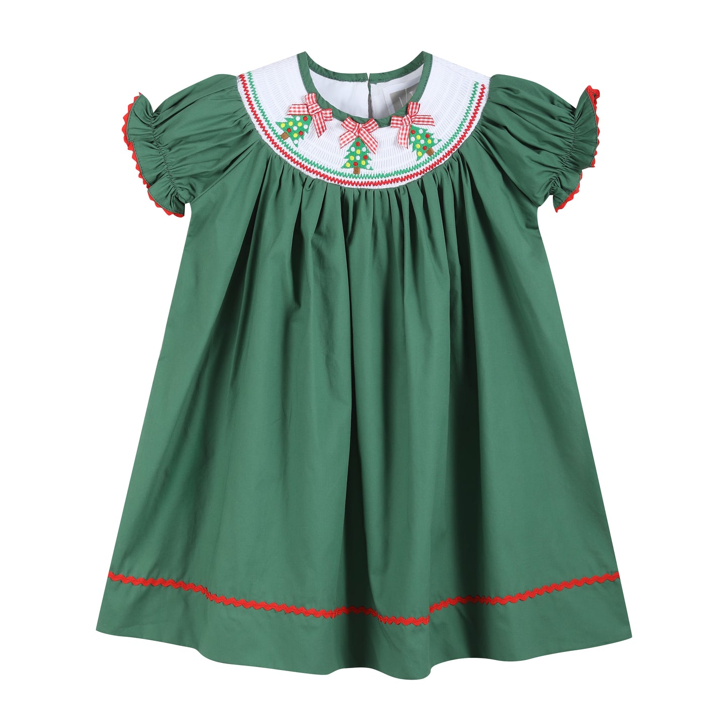 Green Christmas Tree Smocked Bishop Dress