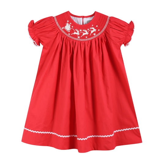 Red Santa Sleigh Bishop Dress