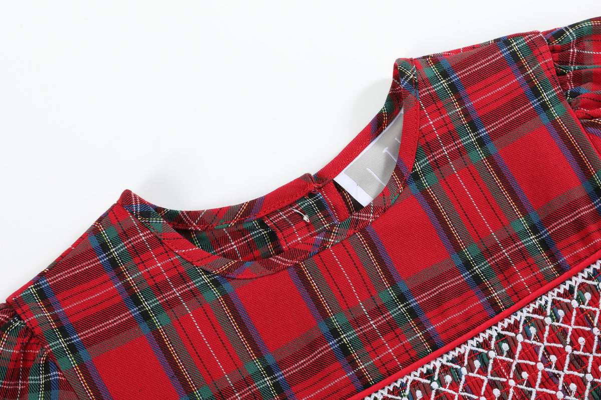 Red and Green Christmas Plaid Smocked Dress