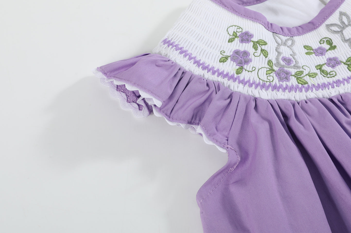 Purple Easter Bunny Smocked Bishop Dress