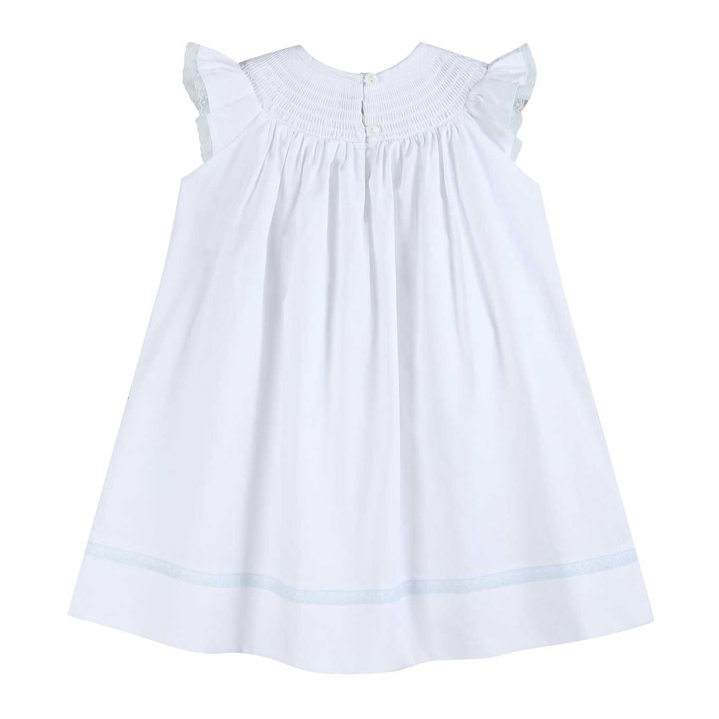 White and Blue Holy Smocked Bishop Dress