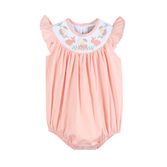 Light Pink Easter Smocked Flutter Romper