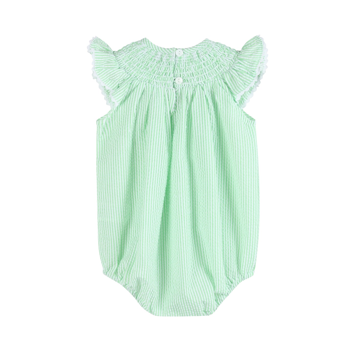 Green Seersucker Easter Bunny Smocked Flutter Romper