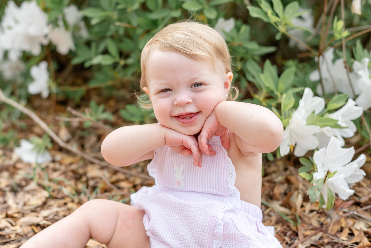Pink Seersucker Easter Bunny Ruffle Romper