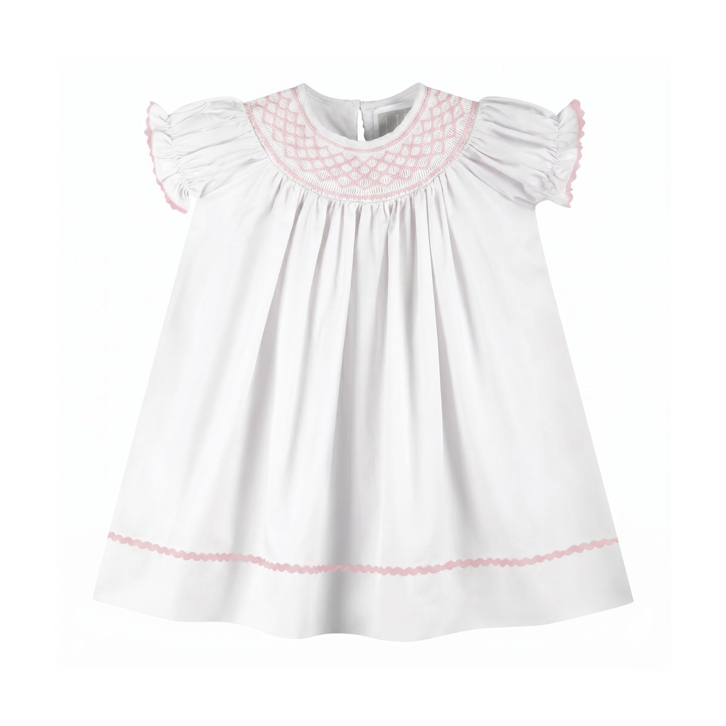 White and Pink Smocked Bishop Dress