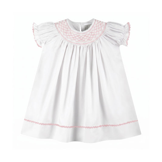 White and Pink Smocked Bishop Dress