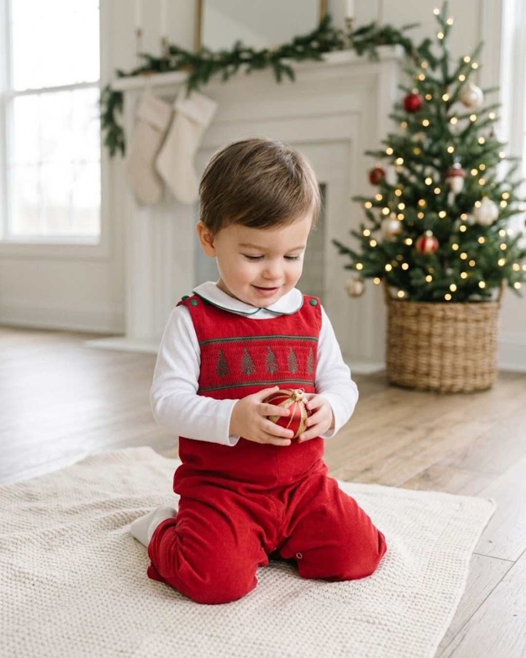 Red Corduroy Longalls with Christmas Trees