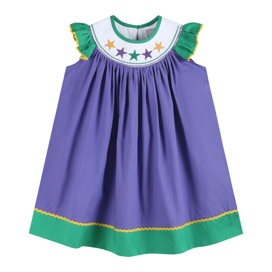 Purple and Green Mardi Gras Smocked Bishop Dress