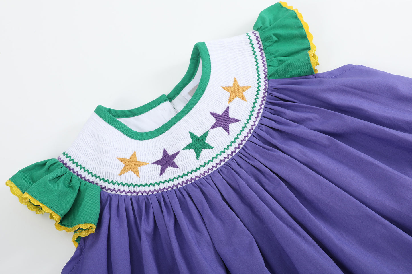 Purple and Green Mardi Gras Smocked Bishop Dress