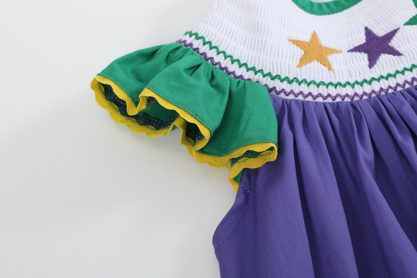 Purple and Green Mardi Gras Smocked Bishop Dress