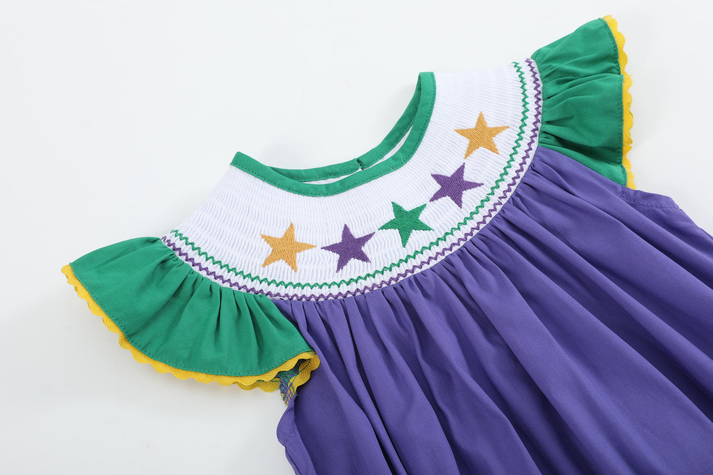Purple and Green Mardi Gras Smocked Romper