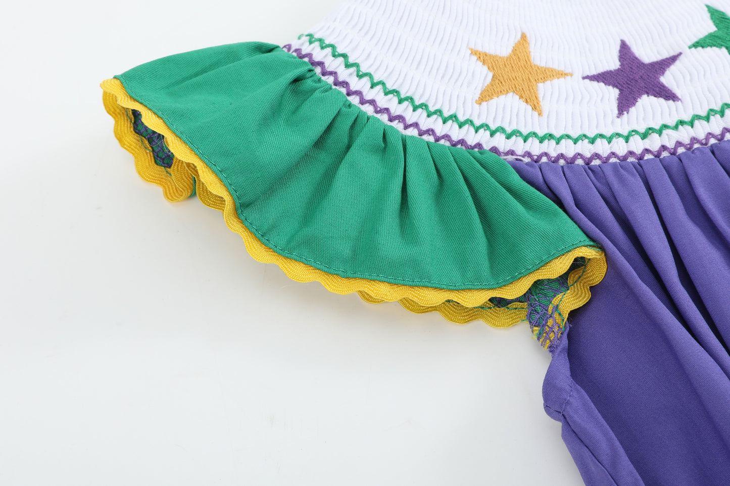 Purple and Green Mardi Gras Smocked Romper